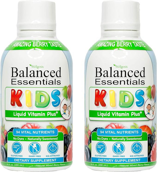 Balanced Essentials Kids Liquid Vitamin - Childrens Immune Boost & Overall Health - 16oz (Pack of 2)