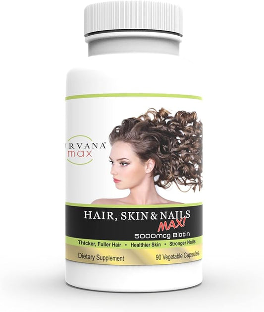 Purvana Max Hair, Skin & Nails Vitamin Biotin 5000mcg for Enhanced Hair Growth, Hair Loss Prevention for Women & Men 90 Count