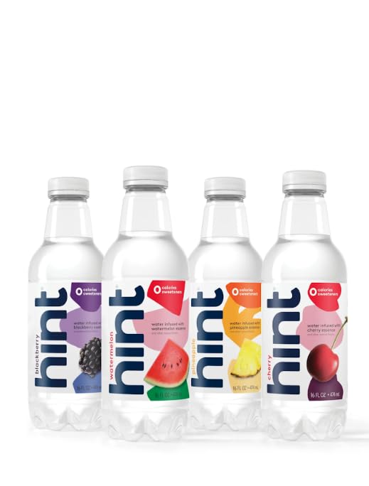 Hint Water 3 Bottles Each of Watermelon, Blackberry, Cherry and Pineapple Sugar Free - 16 Fl Oz (Pack of 12)