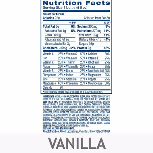 Nutrition Shake Vanilla 30 Pack/ 8 Fl Ounce Net Wt 240 Fl Ounce