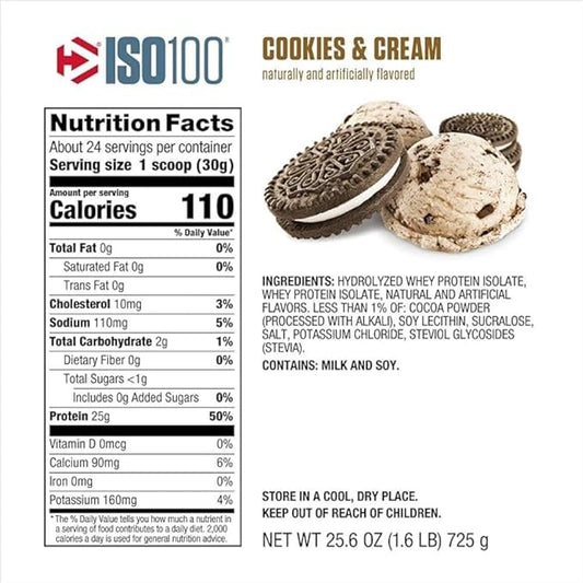 ISO100 Hydrolyzed Protein Powder - Cookies and Cream - 1.6 Pound