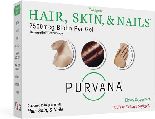 Purvana Hair, Skin, and Nails Vitamin PCOS & Postpartum Hair Loss Support - (30 Count)
