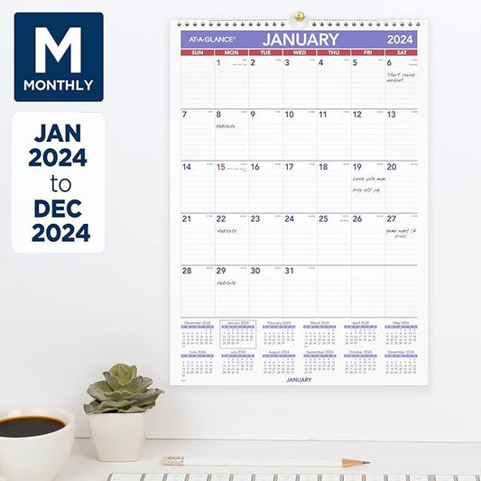 2024 Wall Calendar, 12" x 17", Medium Tall - Monthly