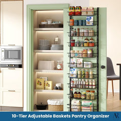 10-Tier Black Over-the-Door Pantry Organizer - 10 Shelves