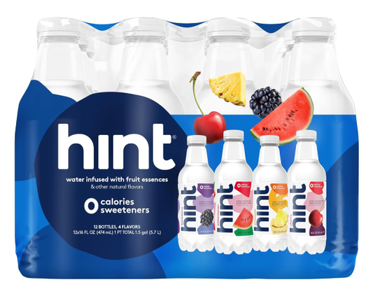 Hint Water 3 Bottles Each of Watermelon, Blackberry, Cherry and Pineapple Sugar Free - 16 Fl Oz (Pack of 12)