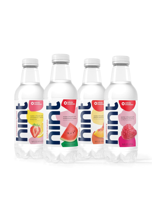 Hint Water Pack 3 Bottles Each of Peach, Raspberry, Watermelon, and Strawberry Lemon Sugar Free - 16 Fl Oz (Pack of 12)