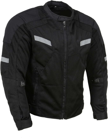 Milwaukee Leather Armored Textile Motorcycle Jacket for Men All Season Black - MPM1792