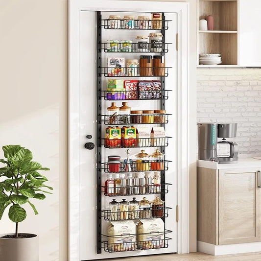 10-Tier Black Over-the-Door Pantry Organizer - 10 Shelves