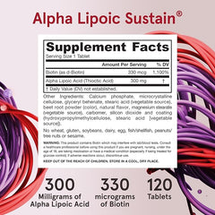 Alpha Lipoic Sustain With Biotin - Dietary Supplement for Antioxidant - 120 Tablets