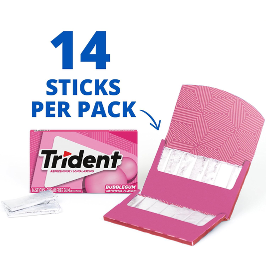 Trident Bubblegum Sugar Free Gum - 12 Packs (168 Total Pieces)