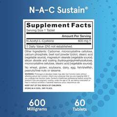 N-A-C Sustain 600 mg - Antioxidant Amino Acid Supplement - 60 Sustain Tablets