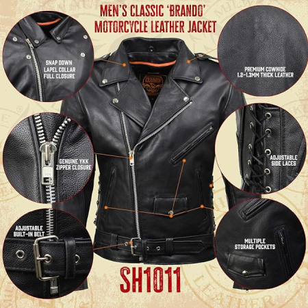 Milwaukee Leather Motorcycle Jacket for Men Made of Cowhide Leather Black - SH1011