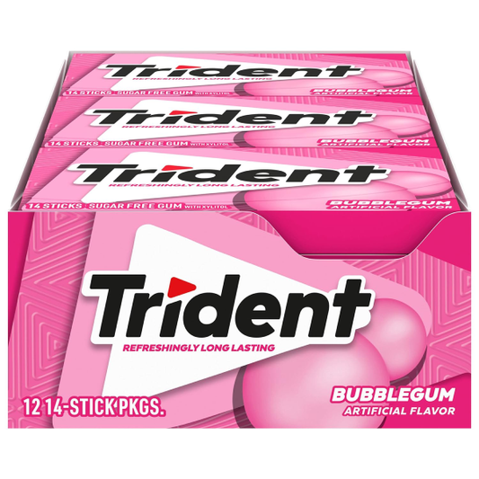 Trident Bubblegum Sugar Free Gum - 12 Packs (168 Total Pieces)