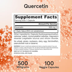 Quercetin 500 mg - Bioflavonoid - 100 Servings (Veggie Caps) - Immune Health & Response