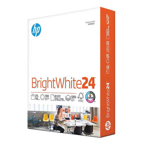HP BrightWhite24 8.5" x 11" Inkjet Paper, 24 lbs., 100 Brightness, 500 Sheets/Ream (HPB1124)