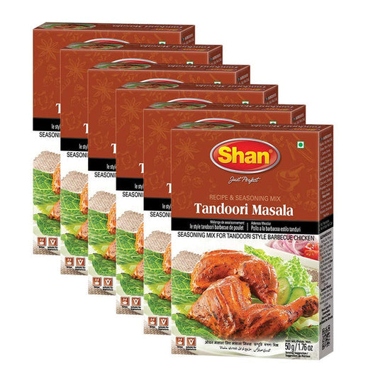 Shan - Tandoori Masala Seasoning Mix (50g) - Spice Packets for Tandoori Style Chicken (Pack of 6)